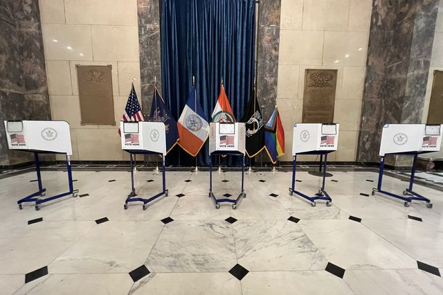 Unoccupied voting booths in the Bronx during the first day of early voting.